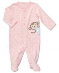 She'll stop monkeying around once in this cozy footed sleeper by Carter's. She'll stop monkeying around once in this cozy footed sleeper by Carter's.