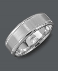 Superior style for the sophisticated man. This stately men's ring features an engraved linear design set in a 14k white gold band (7 mm). Sizes 6-13. Superior style for the sophisticated man. This stately men's ring features an engraved linear design set in a 14k white gold band (7 mm). Sizes 6-13.