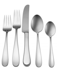 A delectable addition to formal and everyday dining, the Pomfret 5-piece place settings shine in a simple, versatile design. Teardrop-shaped handles look and feel smooth in lustrous 18/10 stainless steel. A delectable addition to formal and everyday dining, the Pomfret 5-piece place settings shine in a simple, versatile design. Teardrop-shaped handles look and feel smooth in lustrous 18/10 stainless steel.