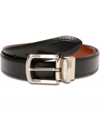 With a sleek and versatile look, this Tommy Hilfiger leather belt is a wardrobe must have. With a sleek and versatile look, this Tommy Hilfiger leather belt is a wardrobe must have.