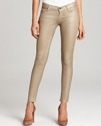 Add a dose of glam to your denim repertoire with these Hudson skinny jeans, coated in a rich metallic sheen.