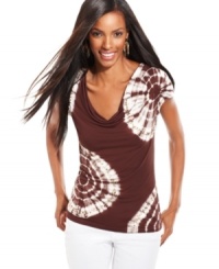 A casual staple, the cowlneck tee, gets a bohemian makeover from INC, complete with a cool tie-dye pattern and embellished details! A casual staple, the cowlneck tee, gets a bohemian makeover from INC, complete with a cool tie-dye pattern and embellished details!