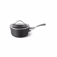 With a unique hard anodized shape, this 2.5 quart lidded Calphalon sauce pan is a kitchen essential. The durable nonstick interior is perfect for healthy cooking with little to no fat. With a unique hard anodized shape, this 2.5 quart lidded Calphalon sauce pan is a kitchen essential. The durable nonstick interior is perfect for healthy cooking with little to no fat.