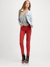 A chic denim essential that can be dressed up or down.Point collarChest pocketButton frontTonal stripsAbout 26 from shoulder to hem98% cotton/2% elastaneMachine washMade in USA of imported fabric A chic denim essential that can be dressed up or down.Point collarChest pocketButton frontTonal stripsAbout 26 from shoulder to hem98% cotton/2% elastaneMachine washMade in USA of imported fabric