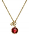 Fabulous florals add charm to this Juicy Couture charm necklace. A circular glass stone in beautiful red hues is paired with a flower charm for a darling finishing touch. Crafted in gold tone mixed metal. Approximate length: 16 inches. Approximate drop: 1-1/2 inches.