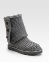 Three oversized buttons enable this wool blended knit to button up, slouch down, slightly unbutton or completely cuff down. Shearling sock liner Molded EVA sole ImportedOUR FIT MODEL RECOMMENDS ordering true whole size; ½ sizes should order the next whole size up.