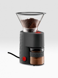 This essential, totally electric part of the coffee-making ritual is completely adjustable - twisting the upper bean container determines how finely ground the beans will be. Most coffee grinders use plastic receptacle containers, but plastic causes the powder gets statically charged and easily spills. This essential, totally electric part of the coffee-making ritual is completely adjustable - twisting the upper bean container determines how finely ground the beans will be. Most coffee grinders use plastic receptacle containers, but plastic causes the powder gets statically charged and easily spills.