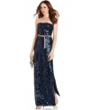 BCBGMAXAZRIA's gown is decked out with a daring dose of dazzle thanks to its shimmering sequins. Pair this slim-fitting dress with a high heel to play up every curve and turn every head!