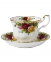 This popular bone china pattern surrounds blooming sprays of colorful English roses with hand-applied bands of 22K gold.