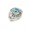 925 Silver, Blue Topaz & Heart Diamond Round Ring with 18k Gold Accents (0.10ctw)- Sizes 6-8