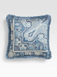 A tonal swirl of paisley-style color on fine cotton satin with a solid backing. Fringed edges18 squareCotton with polyfillMachine washMade in Italy A tonal swirl of paisley-style color on fine cotton satin with a solid backing. Fringed edges18 squareCotton with polyfillMachine washMade in Italy