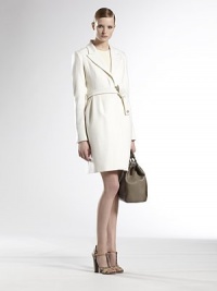 Finespun Italian wool, tailored in a timeless silhouette.Peaked lapelsHorn button frontSelf belt with signature goldtone detailWoolDry cleanMade in ItalyModel shown is 5'11 (180cm) wearing US size 4. Finespun Italian wool, tailored in a timeless silhouette.Peaked lapelsHorn button frontSelf belt with signature goldtone detailWoolDry cleanMade in ItalyModel shown is 5'11 (180cm) wearing US size 4.