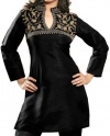 Ladies Designer Silk Embroidered Black Tunic Top / Kurti with Sequins Indian Apparel