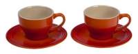 Le Creuset Stoneware Set of 2 Cappuccino Cups and Saucers, Flame Le Creuset Stoneware Set of 2 Cappuccino Cups and Saucers, Flame