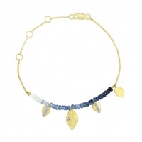 Meira T Solid 14K Yellow Gold Hammered Diamond Leaf Charms & Blue Sapphire Beads Chain Bracelet Meira T Solid 14K Yellow Gold Hammered Diamond Leaf Charms & Blue Sapphire Beads Chain Bracelet