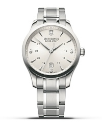 Timeless details compose Victorinox's bright, brilliant personal timepiece. Luminous hands under an anti-reflective triple coated sapphire crystal. Timeless details compose Victorinox's bright, brilliant personal timepiece. Luminous hands under an anti-reflective triple coated sapphire crystal.