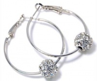 Tiffany Inspired Hoop Swarovski Crystal Embellished Fireball Earrings - White Gold Overlay - 1.25 Tiffany Inspired Hoop Swarovski Crystal Embellished Fireball Earrings - White Gold Overlay - 1.25