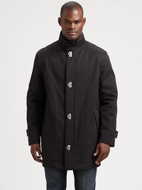 The classic car coat cut from rich tech wool and finished with distinctive gancini closures.Stand collarFront gancini closureSlash pocketsAbout 35 from shoulder to hemWoolDry cleanMade in Italy The classic car coat cut from rich tech wool and finished with distinctive gancini closures.Stand collarFront gancini closureSlash pocketsAbout 35 from shoulder to hemWoolDry cleanMade in Italy