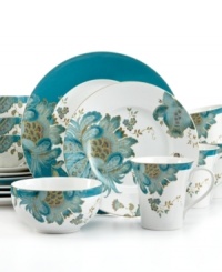 Jacobean florals tinged with blue and gold adorn the versatile Eliza Teal dinnerware set by 222 Fifth. Everyday porcelain makes a smart go-to for casual tables in classic settings. Jacobean florals tinged with blue and gold adorn the versatile Eliza Teal dinnerware set by 222 Fifth. Everyday porcelain makes a smart go-to for casual tables in classic settings.