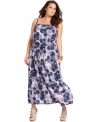 Bloom beauty in DKNY Jeans' sleeveless plus size maxi dress, featuring a charming floral-print!