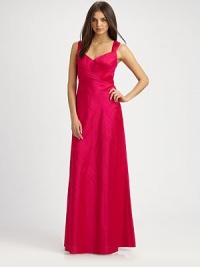 Supple, brightly-hued silk, in a floor-length design accented by a sculptural, tiered back bustle.Sweetheart necklineShoulder strapsCross-front bodiceV back with strap and bustle detailConcealed side zipFully linedAbout 46 from natural waistSilkDry cleanImportedModel shown is 5'10 (177cm) wearing US size 4. Supple, brightly-hued silk, in a floor-length design accented by a sculptural, tiered back bustle.Sweetheart necklineShoulder strapsCross-front bodiceV back with strap and bustle detailConcealed side zipFully linedAbout 46 from natural waistSilkDry cleanImportedModel shown is 5'10 (177cm) wearing US size 4.