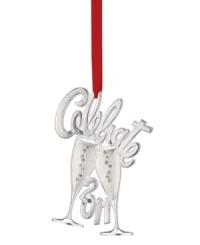 Say cheers with new cheer from Lenox. Two silver-plated flutes with bubbly rhinestone detail clink together in this spirited 2011 Christmas ornament. (Clearance) Say cheers with new cheer from Lenox. Two silver-plated flutes with bubbly rhinestone detail clink together in this spirited 2011 Christmas ornament. (Clearance)