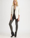 Architectural lines shape this impeccably tailored cropped blazer.Leather point collar insetV necklineThree-quarter sleevesSingle-button closureBodice dartsWelt pocketsBack vent at hemAbout 28 from shoulder to hem44% cotton/29% linen/21% ramie/6% elastaneDry clean by a leather specialistMade in USA of Italian fabricModel shown is 5'9½ (177cm) wearing US size 4.OUR FIT MODEL RECOMMENDS ordering true size. 