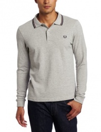 Fred Perry Men's Long Sleeve Twin Tipped Shirt, Marl Grey/Port/Dark Carbon, X-Small
