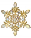 Unique loveliness, by Charter Club. Let it snow with this snowflake pin embellished with glass crystals and plastic cabochon stones. Crafted in gold tone mixed metal. Approximate diameter: 1-1/2 inches.