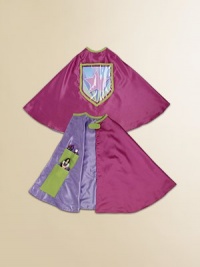 Dress up play was never so fun or so easy - just grab this shiny satin cape and become a pretty princess in seconds. Grip tape closure 4 secret inside pockets for stashing your own princess treasures Clear back pocket displays insignia (3 included) or your own artwork Polyester; hand wash Imported Fits most children 3+ up