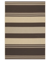 Soothing stripes of chocolate and cream add delicious texture to any ordinary space. Made from structured-weave polypropylene, this indoor/outdoor rug from Couristan is 100% recyclable and resistant to fading, mildew and mold. Soothing stripes of chocolate and cream add delicious texture to any ordinary space. Made from structured-weave polypropylene, this indoor/outdoor rug from Couristan is 100% recyclable and resistant to fading, mildew and mold.