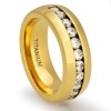 8MM Men's Titanium 18K Gold Plated Ring Wedding Band with Channel Set CZ Simulated Diamonds (Available in Sizes 8 to 13)