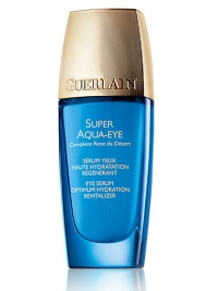 EYE SERUM OPTIMUM HYDRATION, REVITALIZER. For time-defying eyes. Specially formulated for gentle action on the sensitive eye contour zone, Super Aqua-Eye combines the Desert Rose Flower Complex with hyaluronic acid fragments. Known for its volumizing, plumping and smoothing power, hyaluronic acid is a molecule capable of retaining the equivalent of 1,000 times its volume in water.