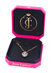 Juicy Couture Rose Gold Tone Pave Puffed Heart Wish Necklace