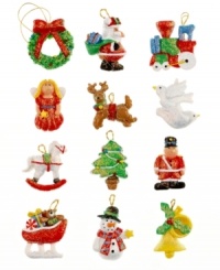 A little goes a long way in the case of Kurt Adler's mini Christmas ornaments. An angel, reindeer, sleigh and more irresistible holiday figures are big on personality and covered in gold glitter. A little goes a long way in the case of Kurt Adler's mini Christmas ornaments. An angel, reindeer, sleigh and more irresistible holiday figures are big on personality and covered in gold glitter.