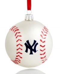 Hit a holiday home run with Kurt Adler's MLB baseball ornament for New York Yankees fans. Red and white glass offers cheer that lasts well beyond the season. Hit a holiday home run with Kurt Adler's MLB baseball ornament for New York Yankees fans. Red and white glass offers cheer that lasts well beyond the season.