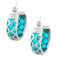 Inox Womens Aqua Blue Clover Design Resin Stainless 316L Steel Earrings Inox Womens Aqua Blue Clover Design Resin Stainless 316L Steel Earrings