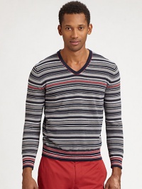 EXCLUSIVELY OURS. A timeless classic, magnificently striped in a sumptuous, cotton jersey knit.V-neckRibbed collar, cuffs and hemCottonMachine washImported