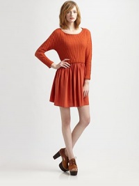 Ribbed boatneck top, elasticized drop waist and a shirred, flared skirt characterize this cotton-rich favorite. BoatneckLong sleevesElasticized drop waistShirred, flared skirtAbout 18 long80% cotton/20% nylonDry cleanMade in USA of Italian fabricModel shown is 5'9½ (176cm) wearing US size Small. Ribbed boatneck top, elasticized drop waist and a shirred, flared skirt characterize this cotton-rich favorite. BoatneckLong sleevesElasticized drop waistShirred, flared skirtAbout 18 long80% cotton/20% nylonDry cleanMade in USA of Italian fabricModel shown is 5'9½ (176cm) wearing US size Small.