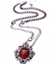GOTH LUXE PUNK SKULL RED MEDALLION PENDANT GOTHIC NECKLACE WITH ANTIQUED CHAIN