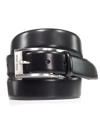 Sleek leather belt from BOSS Black, with brushed silvertone buckle and embossed logo detail. Sleek leather belt from BOSS Black, with brushed silvertone buckle and embossed logo detail.