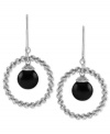 Bring light to the dark with this pair of sterling silver drop earrings. Rich onyx (8 mm) is surrounded by rhodium-plated sparkle beads for a lustrous effect that evokes elegance. Approximate drop length: 1-1/4 inches. Approximate drop width: 3/4 inch.