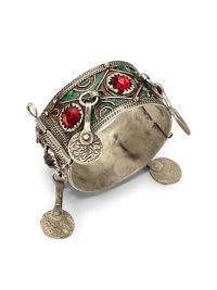 THE LOOKCuff silhouetteVintage-inspired designCrystal accentsTextured and charm detailsSilverplated brass settingPin closureTHE MEASUREMENTWidth, about 1.25ORIGINMade in USA THE LOOKCuff silhouetteVintage-inspired designCrystal accentsTextured and charm detailsSilverplated brass settingPin closureTHE MEASUREMENTWidth, about 1.25ORIGINMade in USA