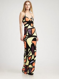A spellbinding, abstract print meets a dramatic silhouette with a seductive, plunge neckline and an alluring cutout back. Halter strap ties at neckEmpire waistCutout detail at backAbout 55 from natural waistViscoseDry cleanImported Model shown is 5'10½ (179cm) wearing US size Small. A spellbinding, abstract print meets a dramatic silhouette with a seductive, plunge neckline and an alluring cutout back. Halter strap ties at neckEmpire waistCutout detail at backAbout 55 from natural waistViscoseDry cleanImported Model shown is 5'10½ (179cm) wearing US size Small.