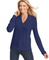 Karen Scott's cozy sweater is instantly elevated by a chic buckle tab and cable-knit.