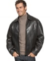 Give your outfit that final, polished touch with this handsome leather bomber jacket from Perry Ellis.