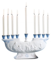 Make the festival of lights even more beautiful with an exquisite Lladro menorah. Handcrafted with embossed detail and delicate blue accents in white porcelain, it's a treasure to behold every holiday season. Make the festival of lights even more beautiful with an exquisite Lladro menorah. Handcrafted with embossed detail and delicate blue accents in white porcelain, it's a treasure to behold every holiday season.
