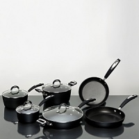Designed for exceptionally fast and efficient cooking, this durable assortment of forged-aluminum pots and pans from Ballarini each features four layers of non-stick coating for a lifetime's worth of reliable performance. Patented stainless induction bases are suitable for all types of stoves, and ergonomically designed stay-cool handles makes them comfortable to use and easy to clean. Designed for exceptionally fast and efficient cooking, this durable assortment of forged-aluminum pots and pans from Ballarini each features four layers of non-stick coating for a lifetime's worth of reliable performance. Patented stainless induction bases are suitable for all types of stoves, and ergonomically designed stay-cool handles makes them comfortable to use and easy to clean.