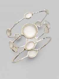 From the Wonderland Collection. Stunning oval discs of mother-of-pearl are overlaid in radiant clear quartz and adorn five points on this sterling silver bangle. Clear quartz and white mother-of-pearl Sterling silver Diameter, about 2¾ Imported Please note: Bracelets sold separately. 