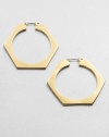 A bolt-inspired hoop design in a radiant goldtone. Goldtone brassLength, about 2Hinged post backImported 